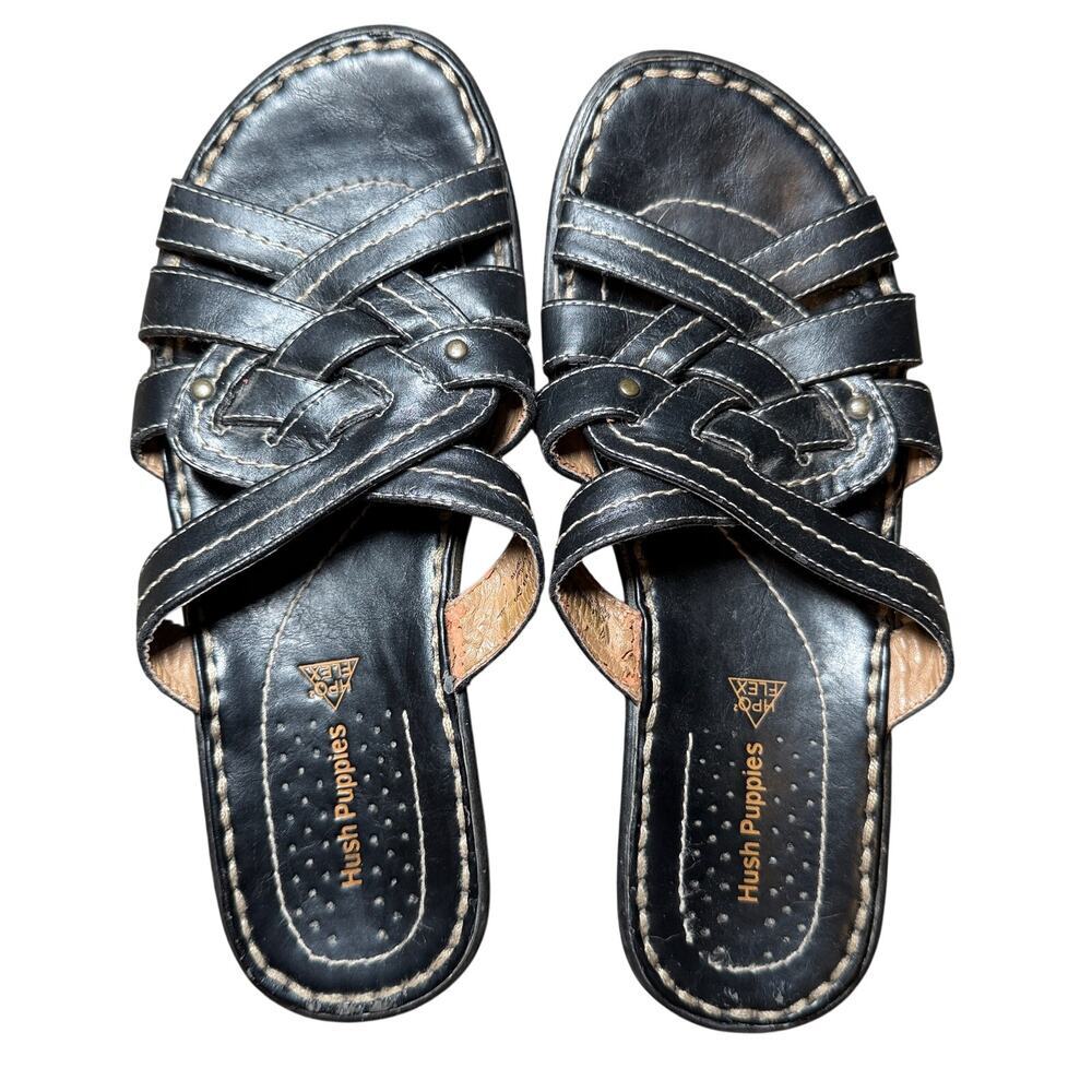 Hush Puppies Women Slide Sandals 6M Leather Casual Black